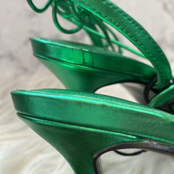 NWOT Zara Metallic Green Lace-up Leather Sandals, Size 7.5 - Picture 17 of 17